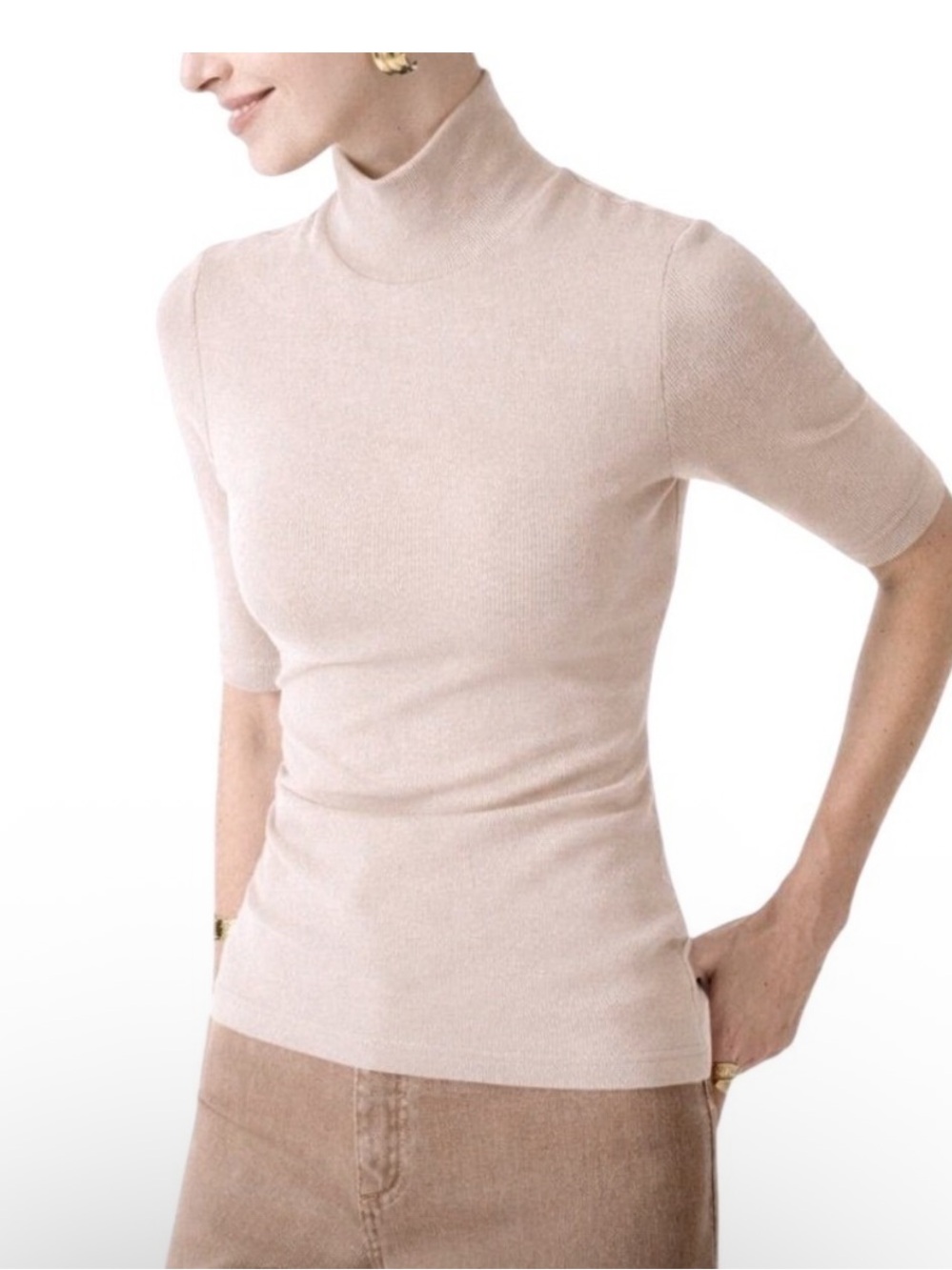 NWT OGL LiteWarm Essential Turtleneck Elbow Length Sleeve Brami XS Beige - Picture 2 of 3